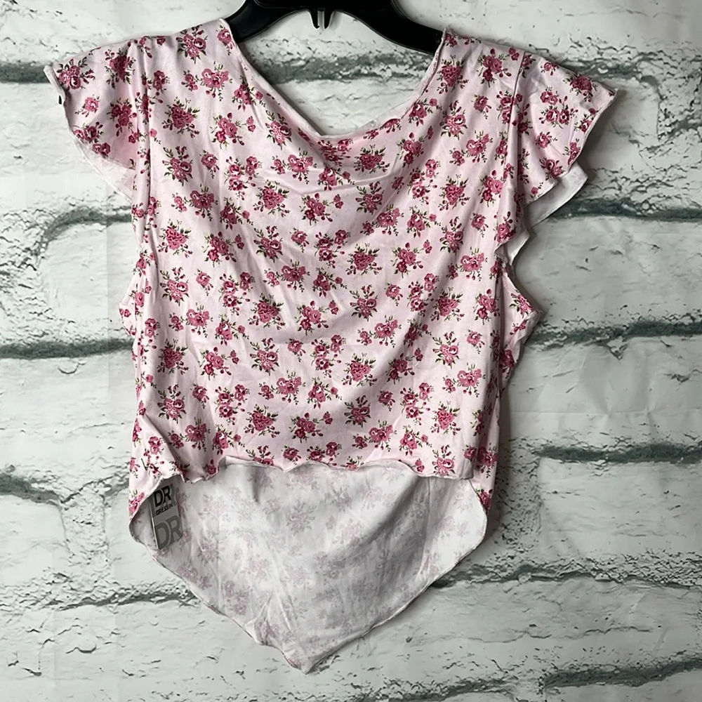 DR Dressin Floral Print Asymmetrical Hem Cap Sleeve Top. Size 0XL NWT - Picture 5 of 5